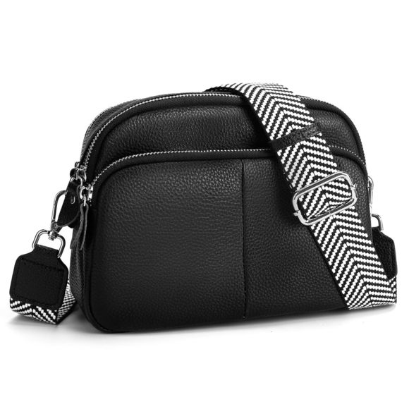 Genuine Leather Black Camera Crossbody Bags Medium Triple Zip Cross :'D - Picture 1 of 6